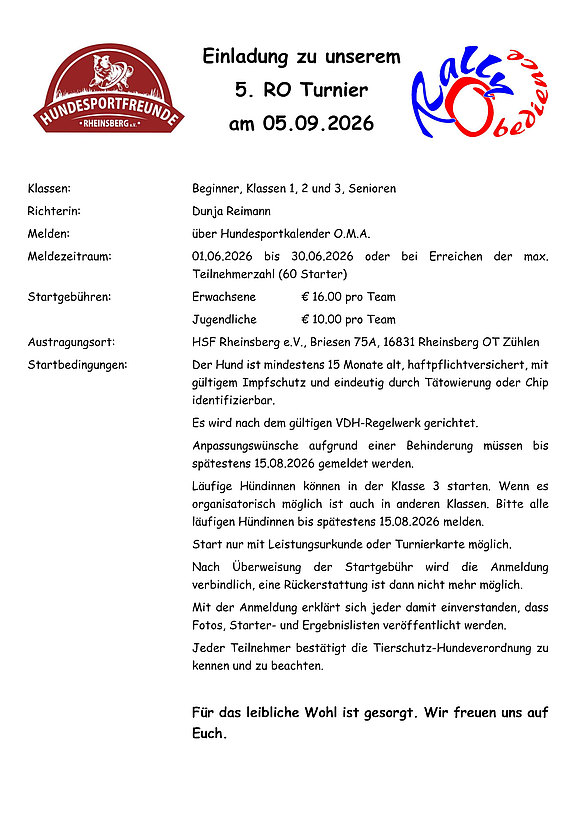 Einladung zum RO Turnier 5.09.2026